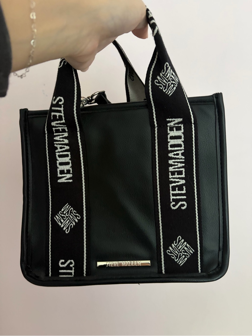 Steve Madden Black Bag with Branded Webbing Handles